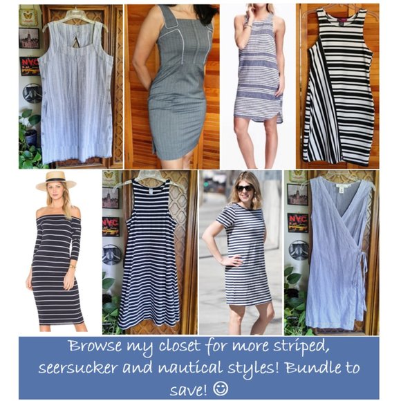 H&M L.O.G.G Blue Cotton Seersucker Striped Tie Wrap Dress - Size 4 - Picture 15 of 16